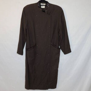 Georges Rech Paris Vintage 70s Designer Coat Sheer Wool and Leather sz 40-42 Bro